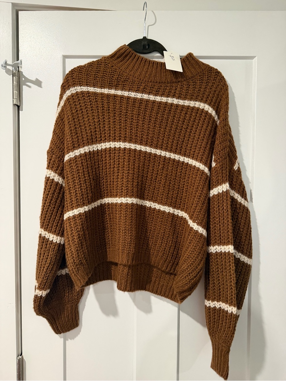 Brown Striped Women's Sweater - Cozy Crewneck